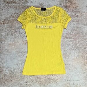 Bebe Yellow Lace Accent Tee